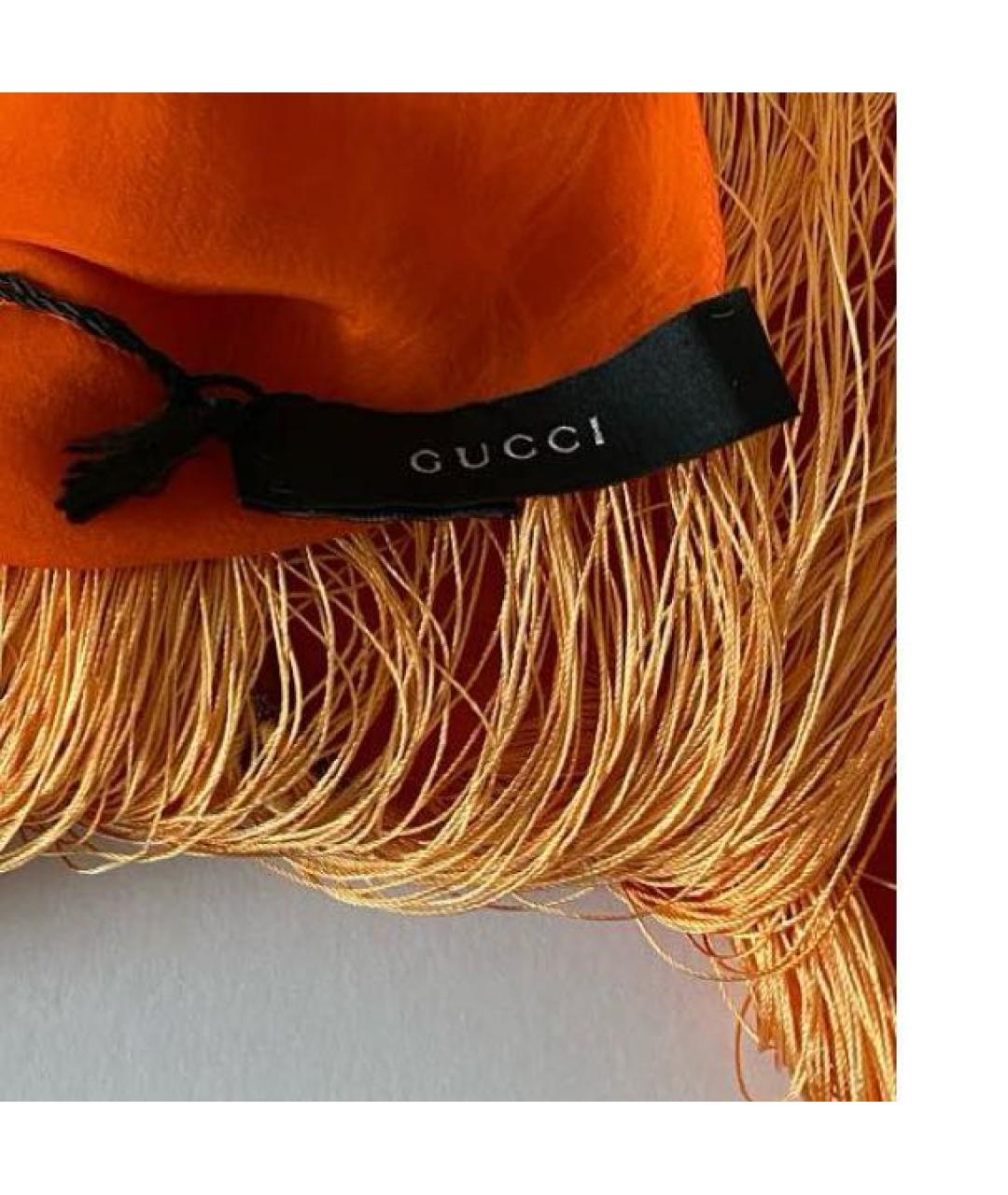 GUCCI Оранжевый шелковый шарф, фото 6
