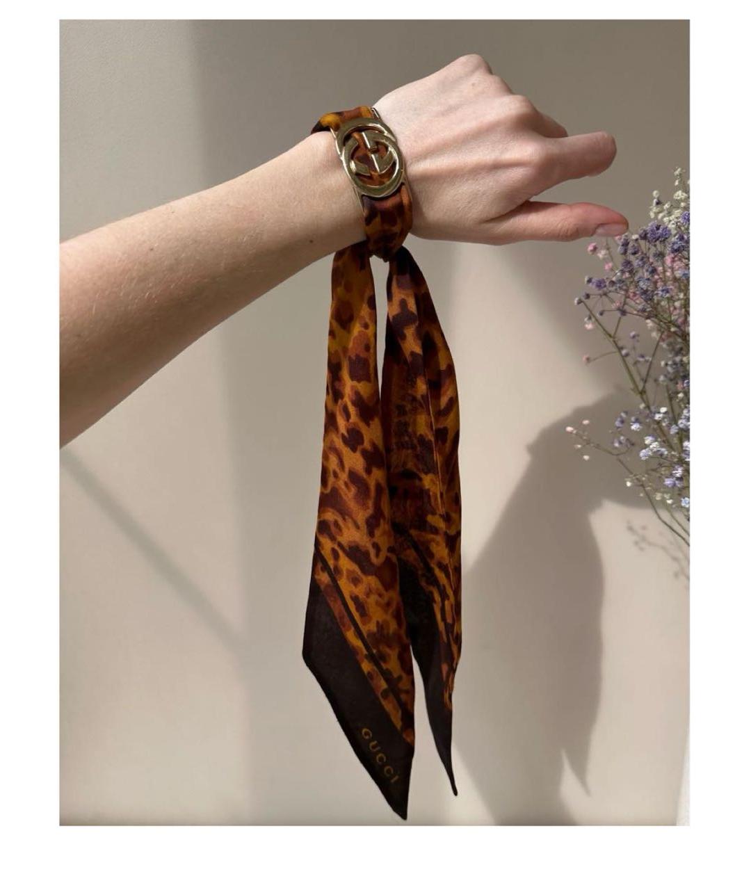 GUCCI Коричневый шелковый шарф, фото 7