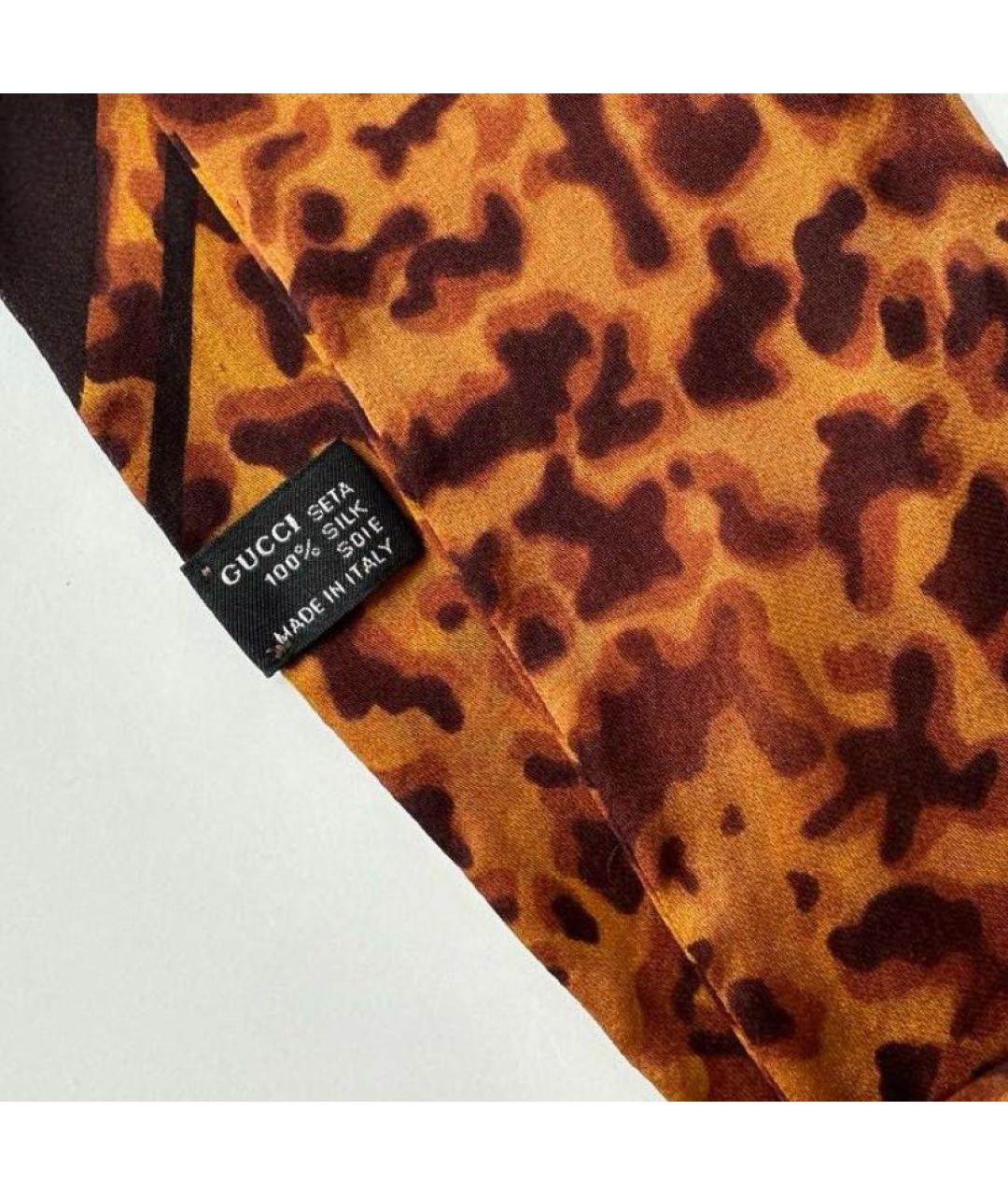 GUCCI Коричневый шелковый шарф, фото 3