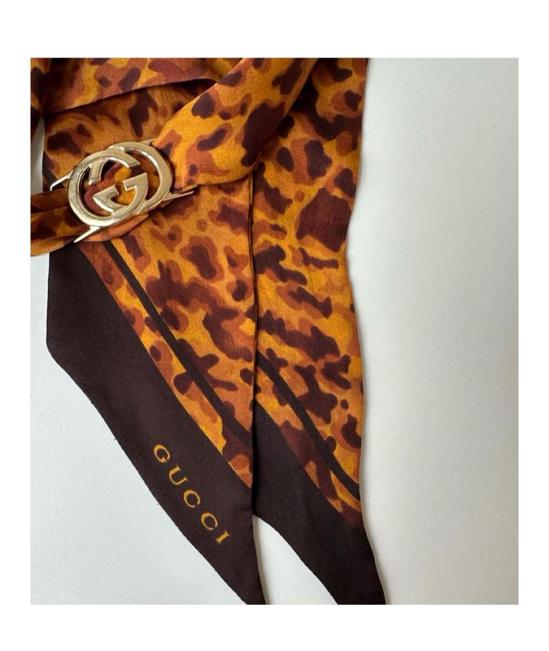 GUCCI Коричневый шелковый шарф, фото 2