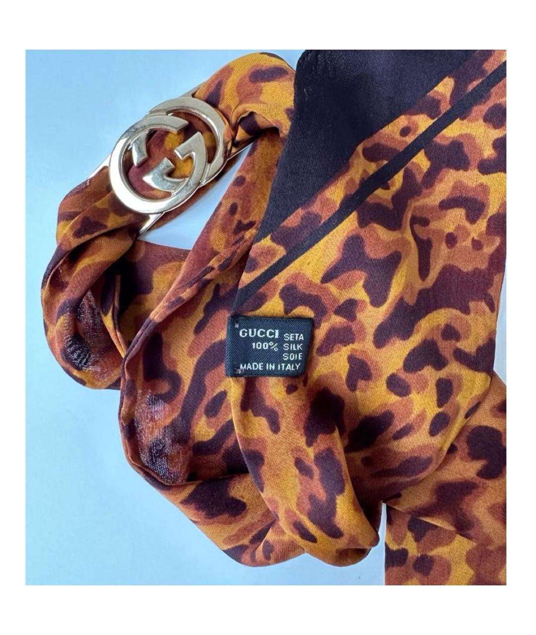 GUCCI Коричневый шелковый шарф, фото 5