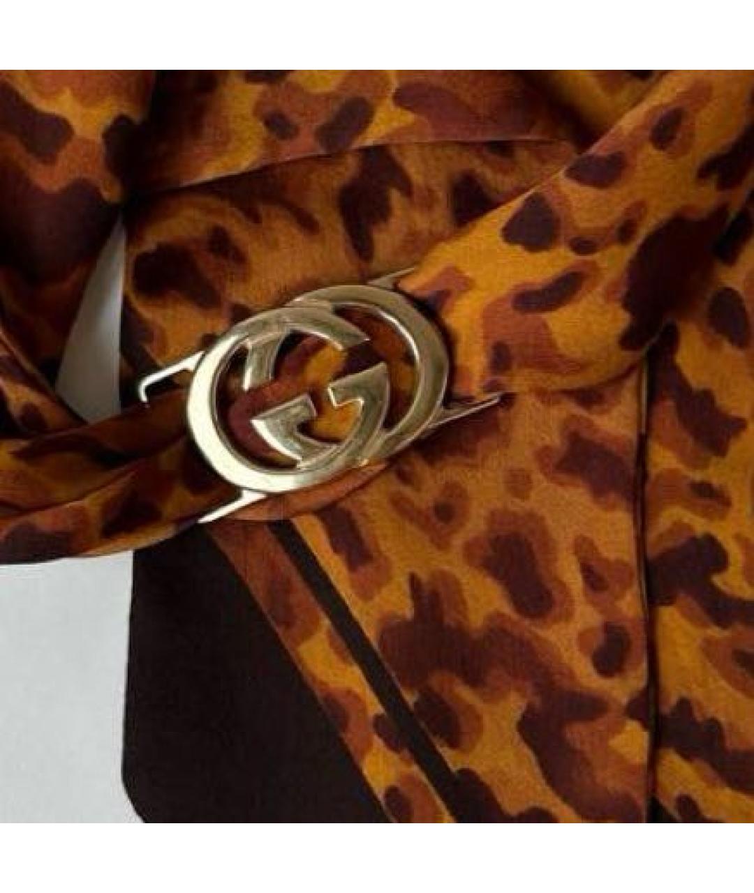 GUCCI Коричневый шелковый шарф, фото 4