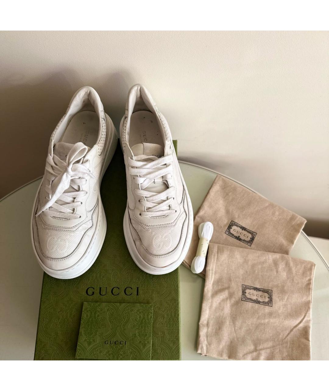 GUCCI Белые кожаные кеды, фото 5