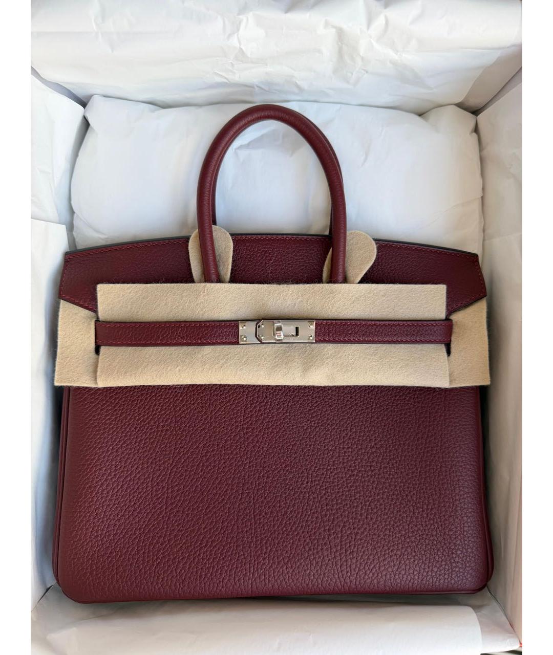 HERMES Бордовая кожаная сумка с короткими ручками, фото 2