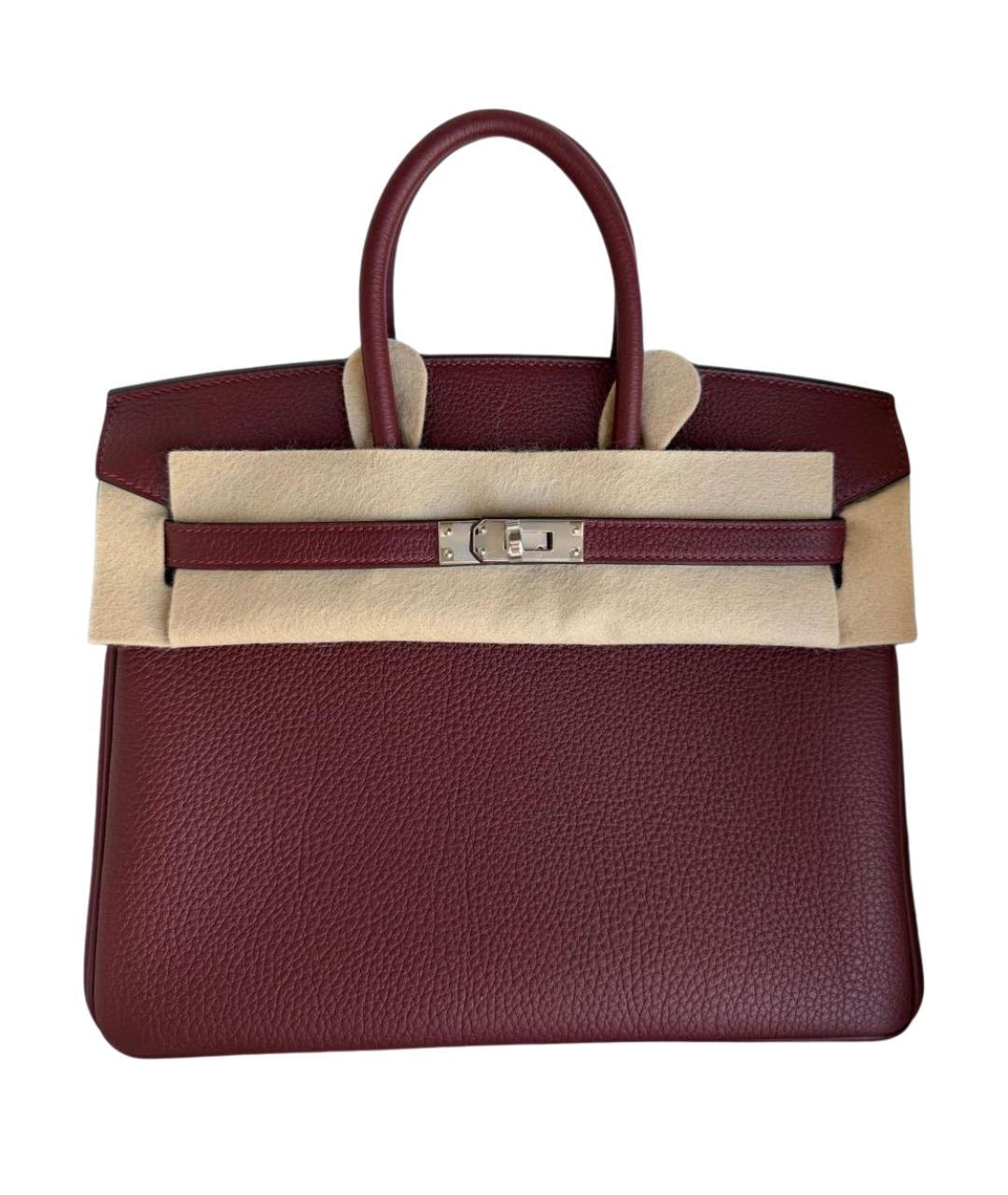 HERMES Бордовая кожаная сумка с короткими ручками, фото 1
