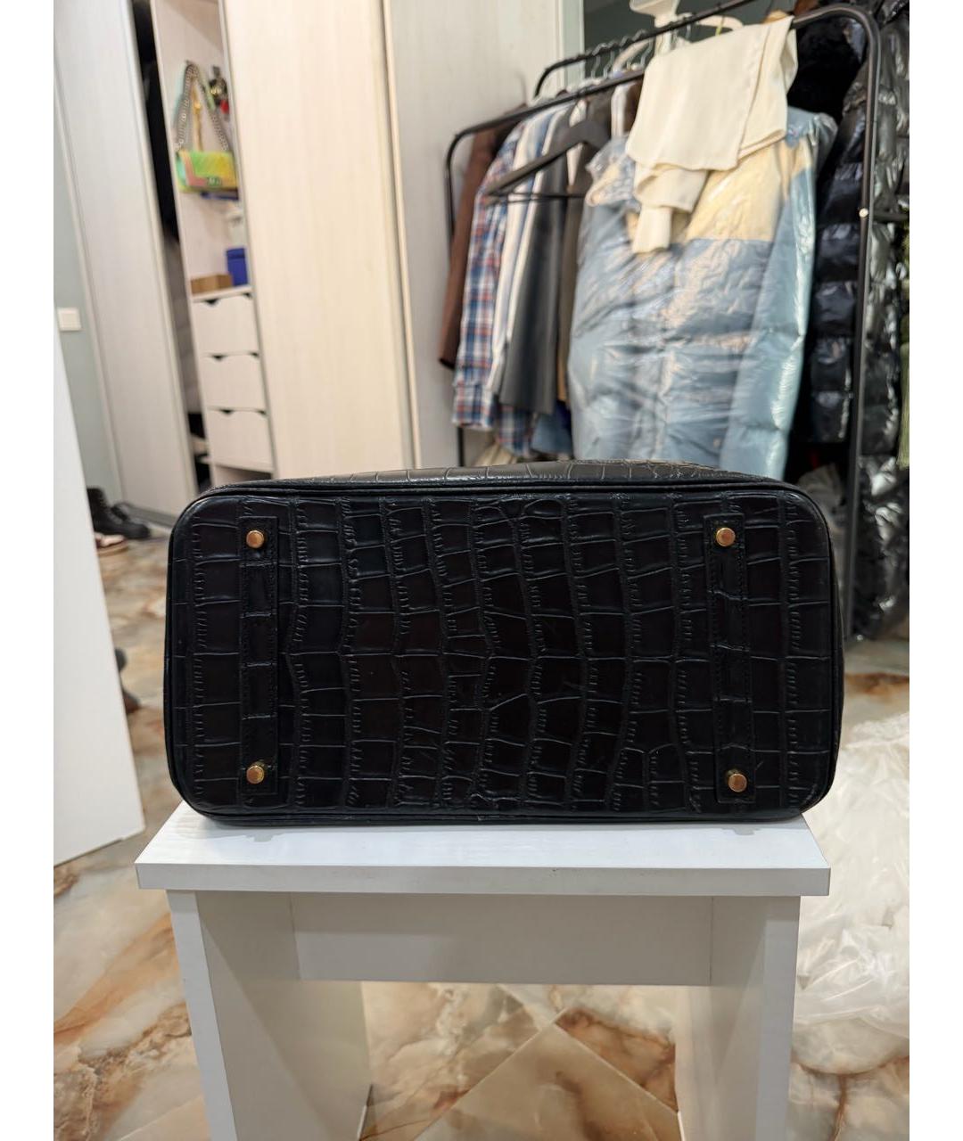 HERMES Черная сумка с короткими ручками из экзотической кожи, фото 4