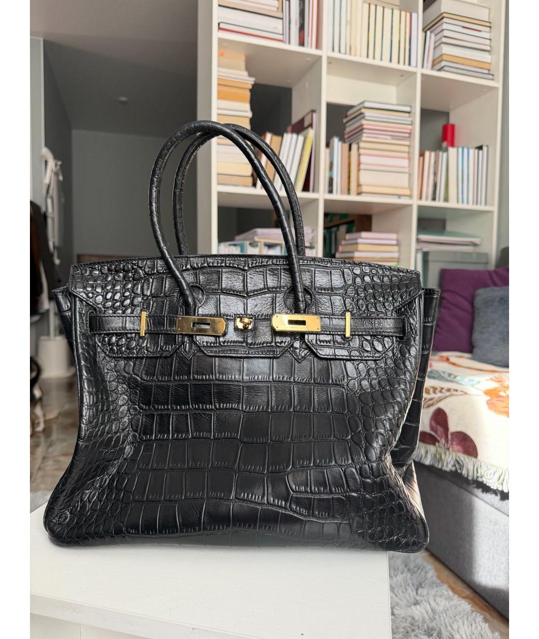 HERMES Черная сумка с короткими ручками из экзотической кожи, фото 9