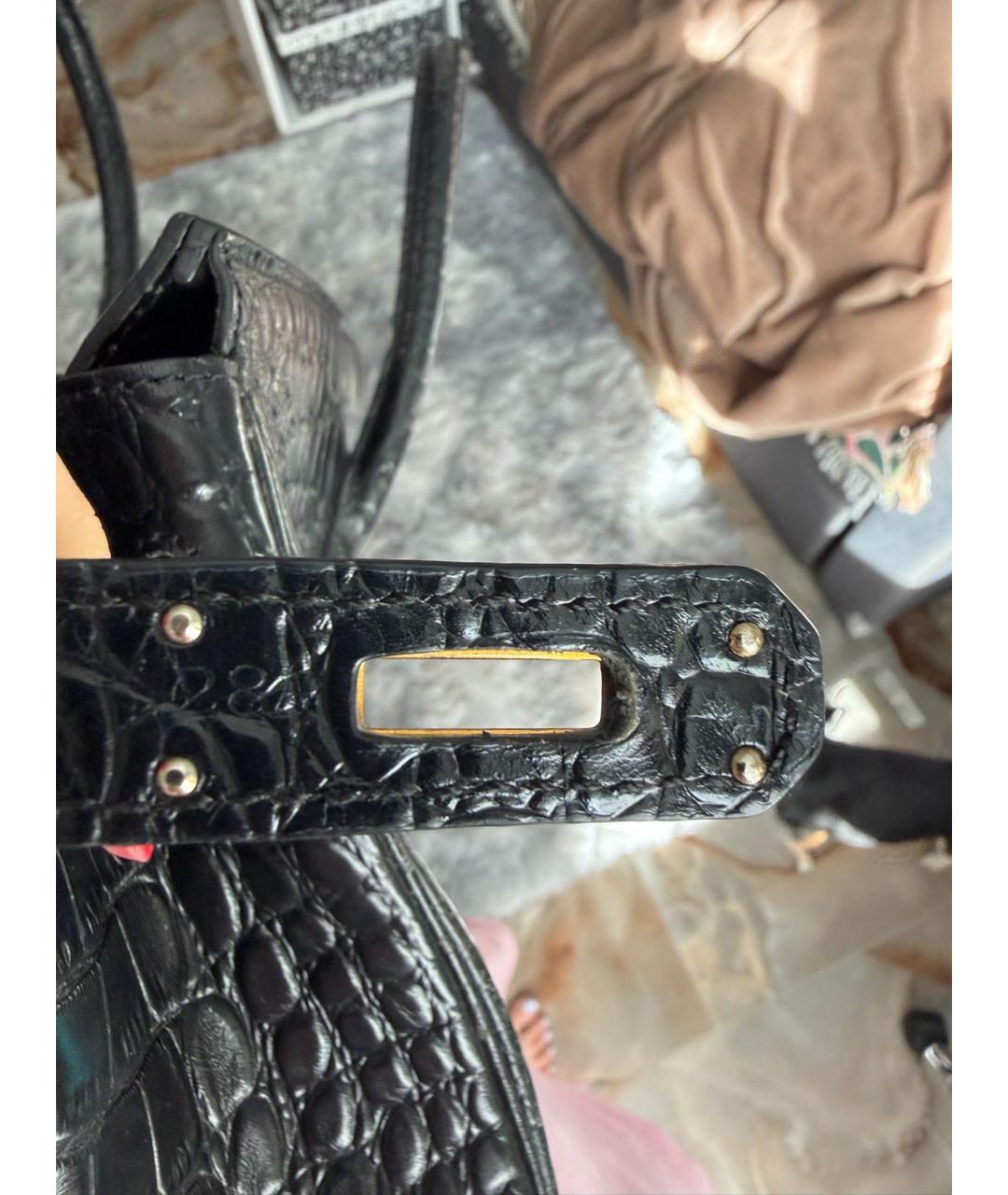 HERMES Черная сумка с короткими ручками из экзотической кожи, фото 5