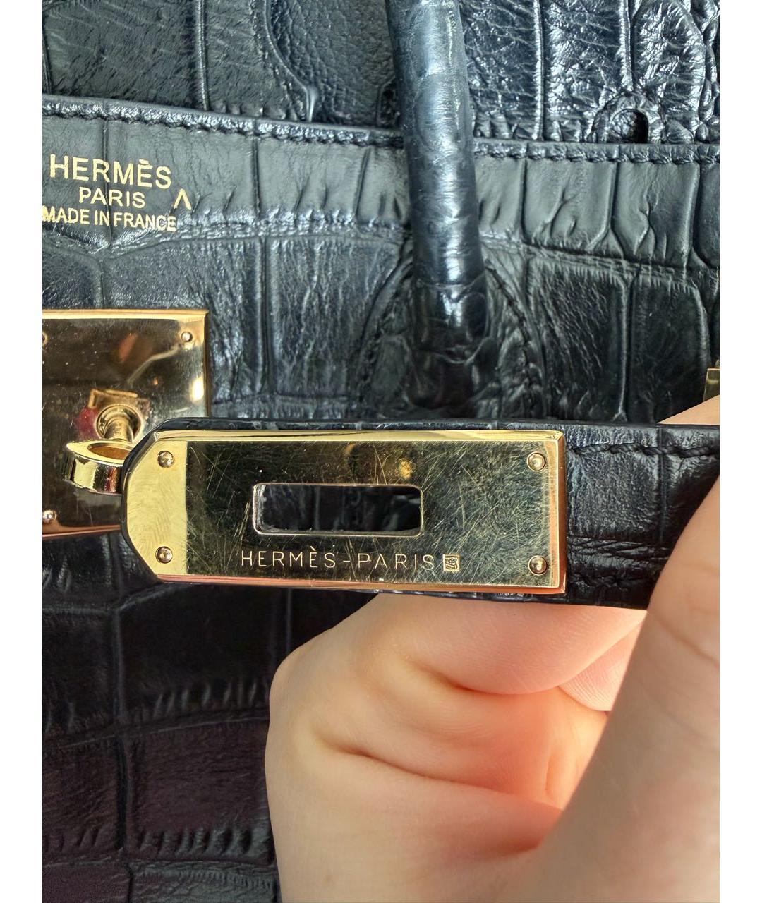 HERMES Черная сумка с короткими ручками из экзотической кожи, фото 6