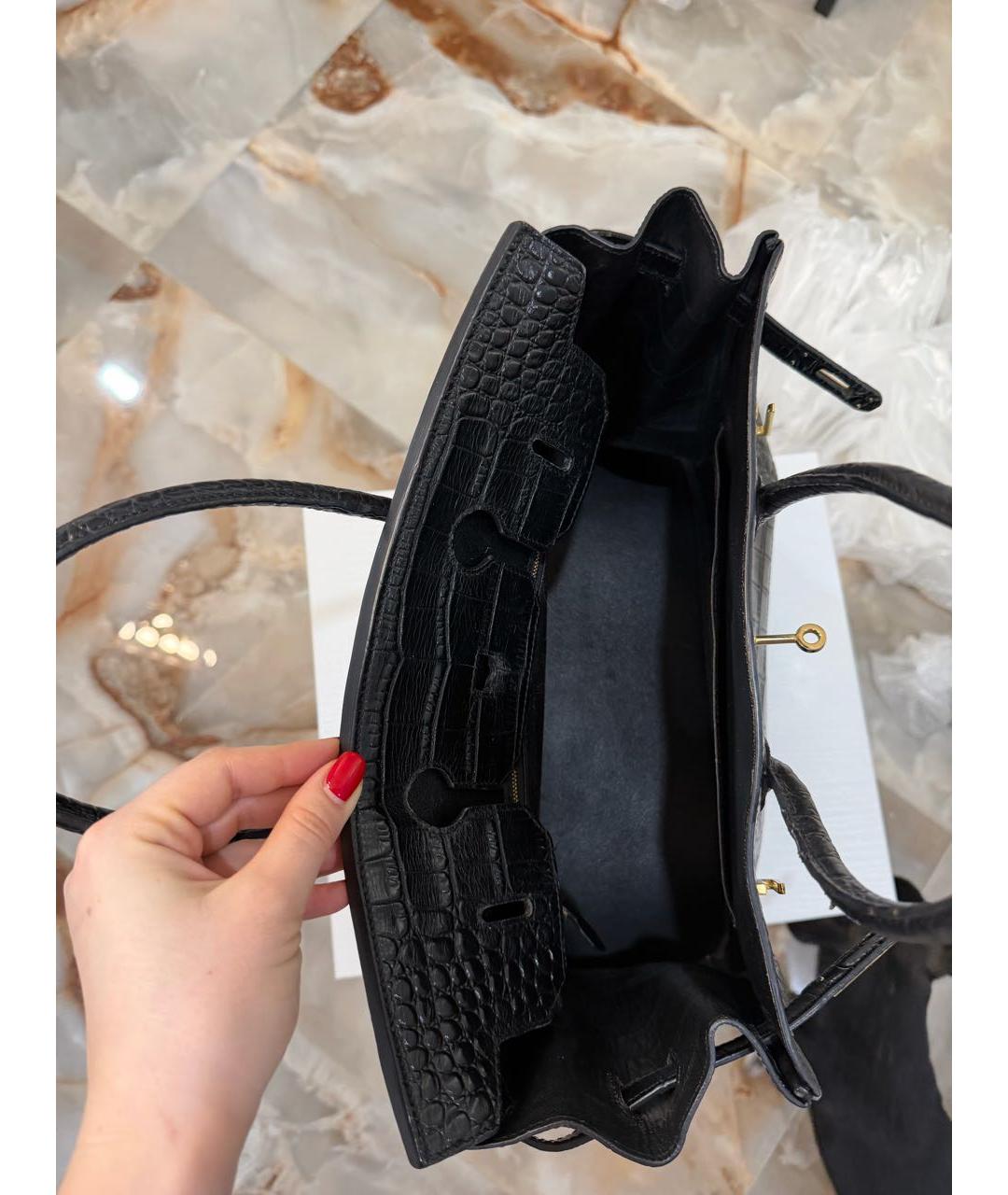 HERMES Черная сумка с короткими ручками из экзотической кожи, фото 2