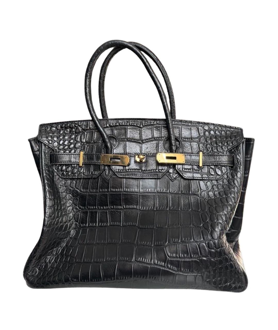 HERMES Черная сумка с короткими ручками из экзотической кожи, фото 1