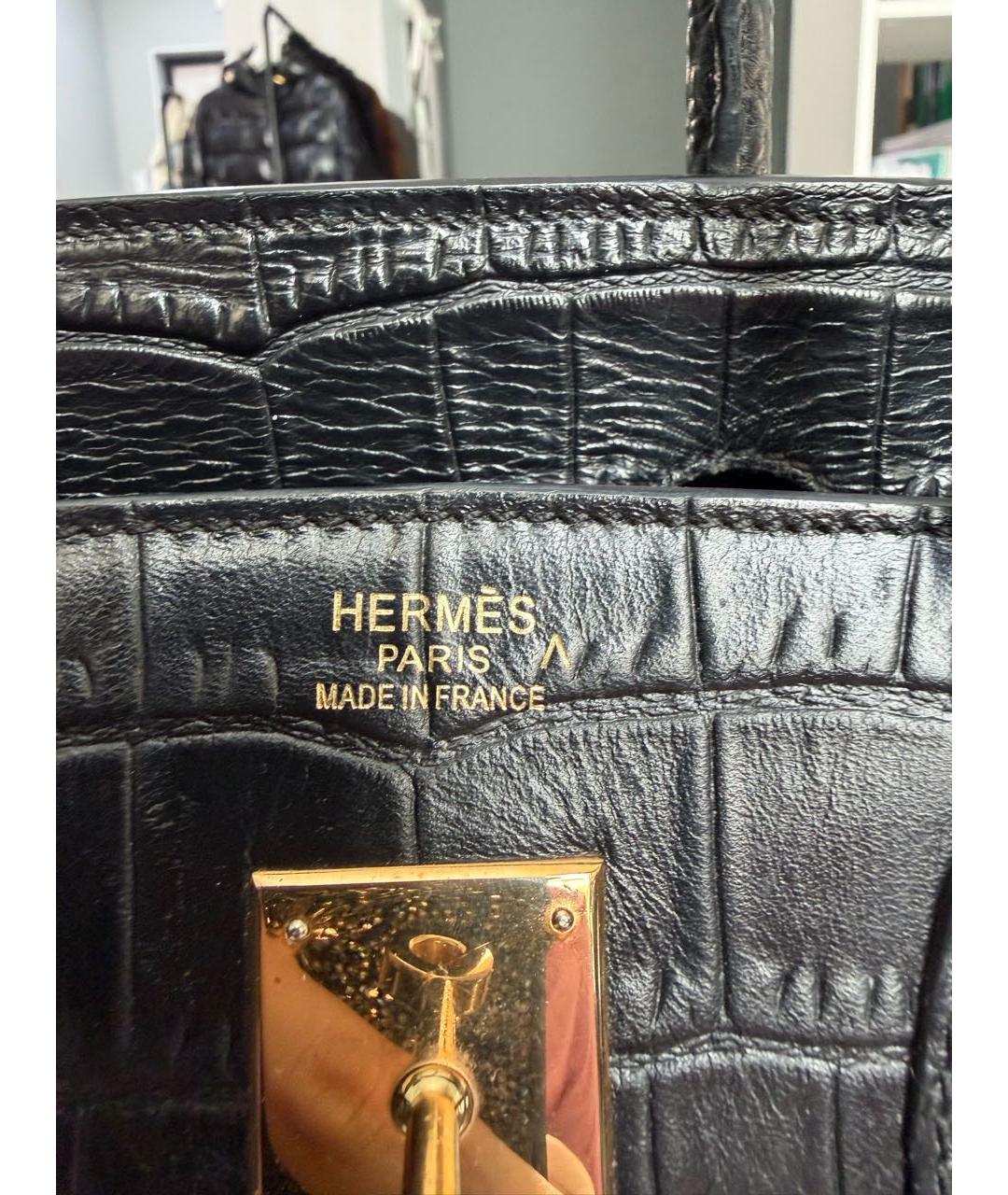 HERMES Черная сумка с короткими ручками из экзотической кожи, фото 7