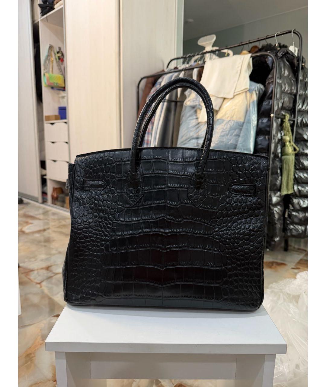 HERMES Черная сумка с короткими ручками из экзотической кожи, фото 3