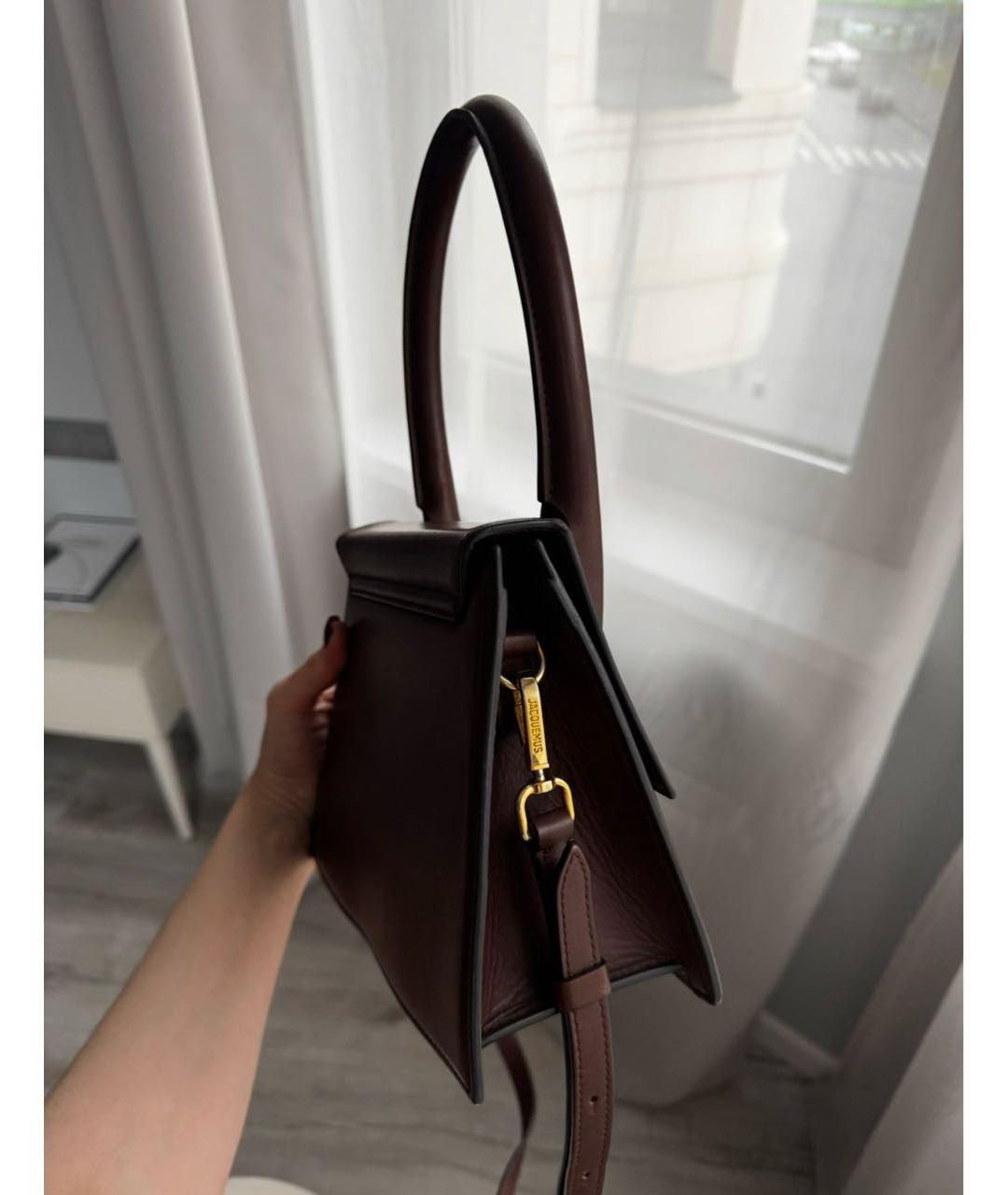 JACQUEMUS Коричневая кожаная сумка с короткими ручками, фото 6