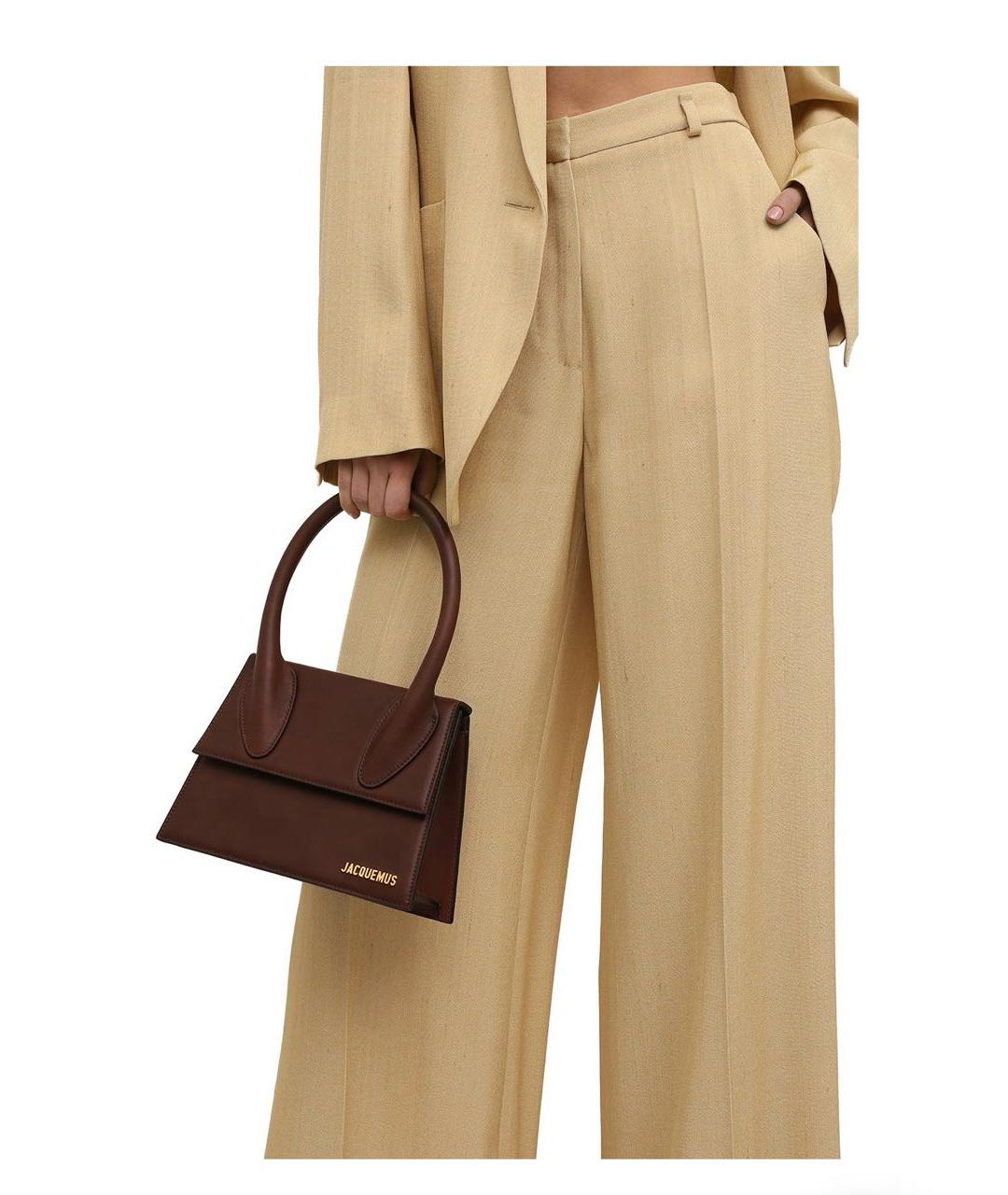 JACQUEMUS Коричневая кожаная сумка с короткими ручками, фото 2