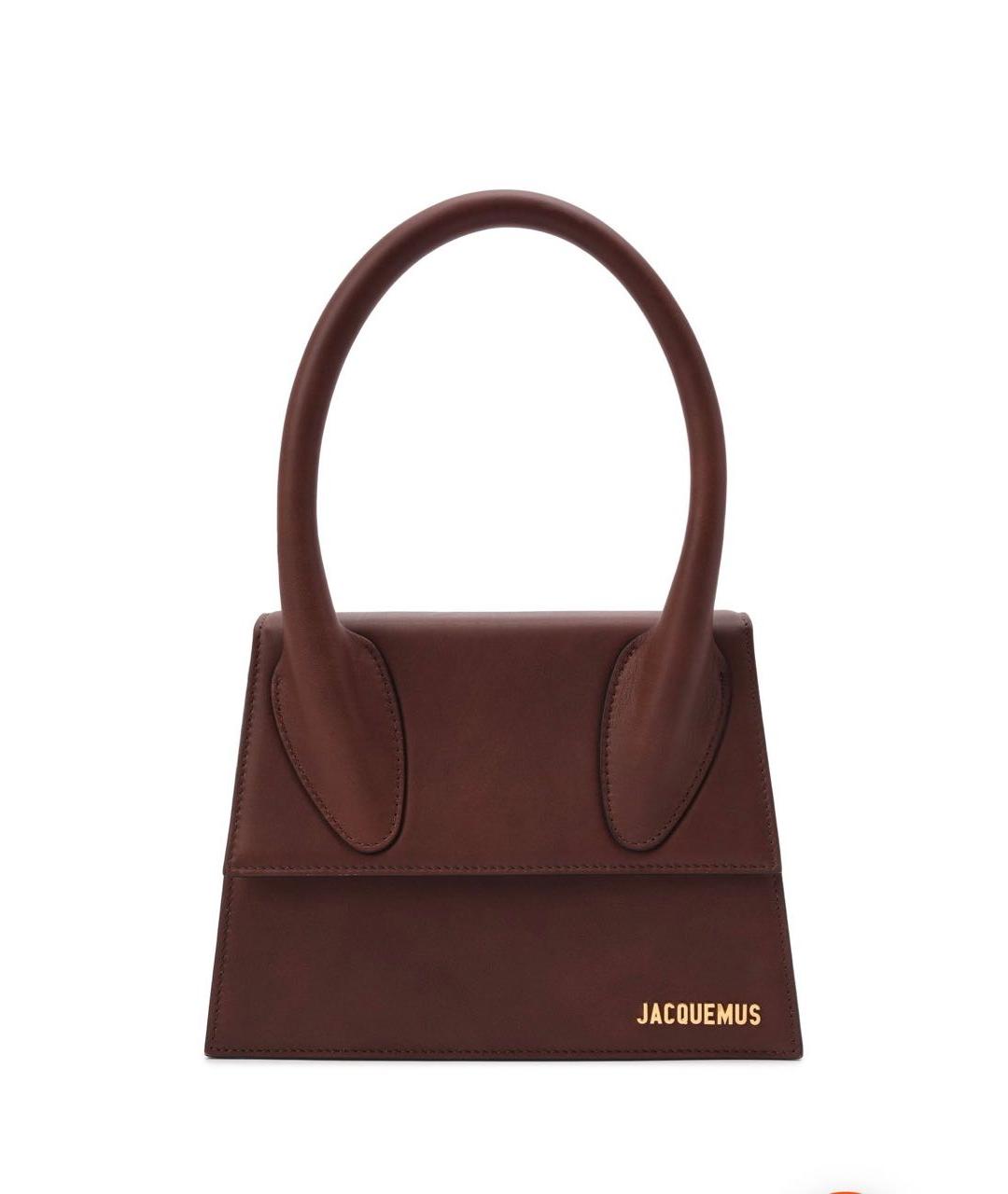 JACQUEMUS Коричневая кожаная сумка с короткими ручками, фото 1