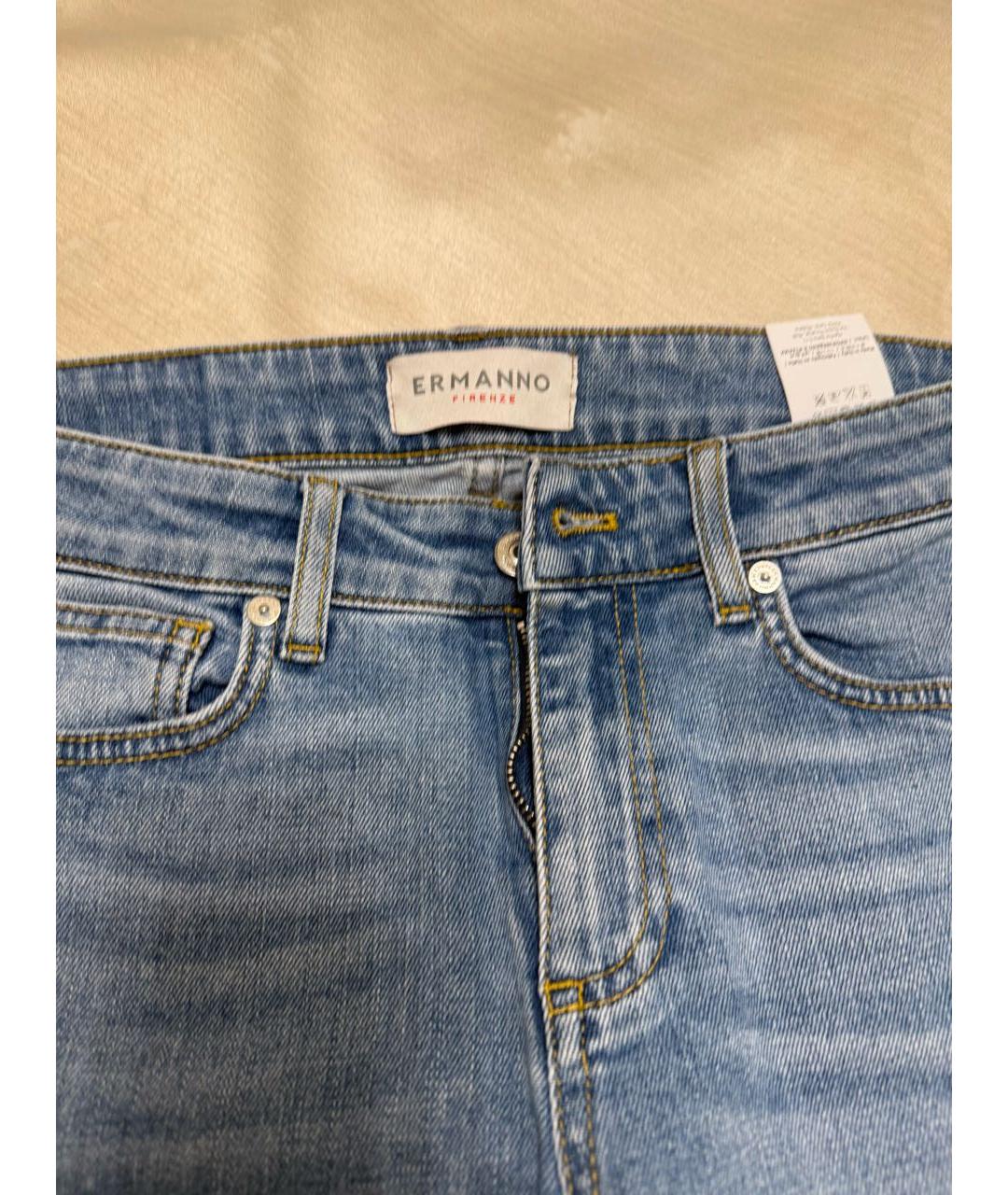 ERMANNO SCERVINO Синие хлопко-эластановые прямые джинсы, фото 3