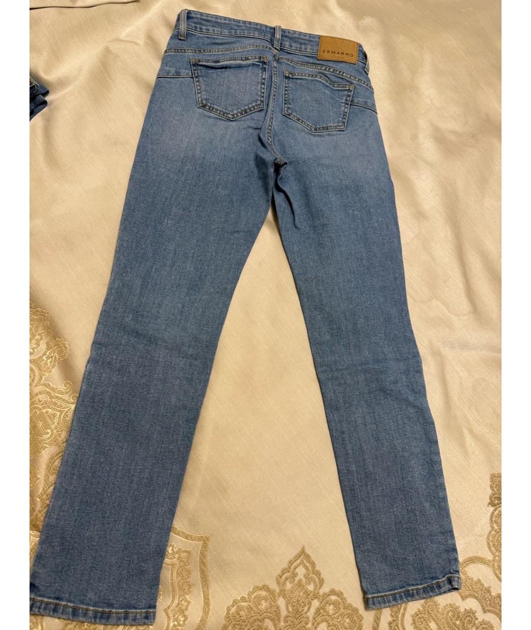 ERMANNO SCERVINO Синие хлопко-эластановые прямые джинсы, фото 2