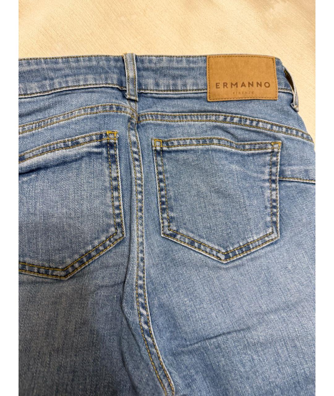 ERMANNO SCERVINO Синие хлопко-эластановые прямые джинсы, фото 4