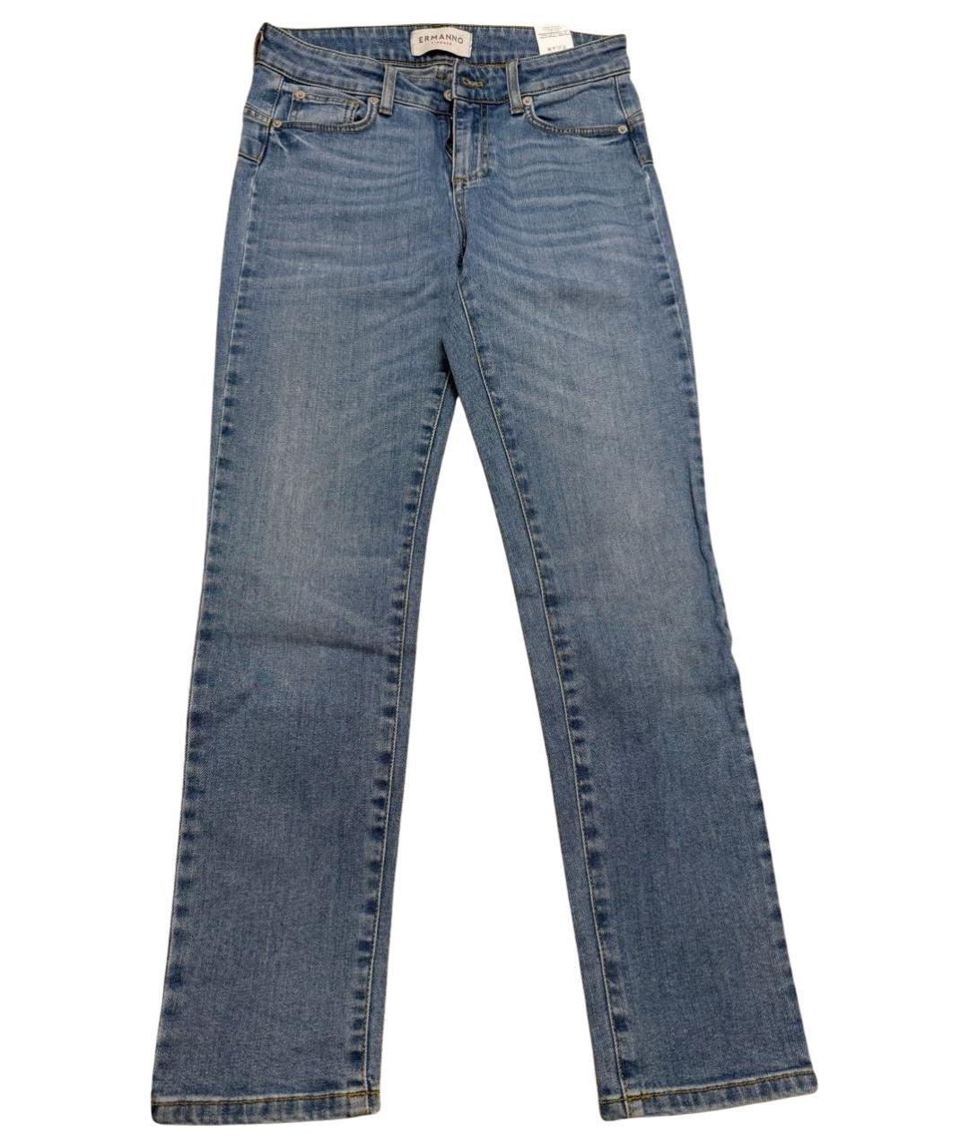 ERMANNO SCERVINO Синие хлопко-эластановые прямые джинсы, фото 1