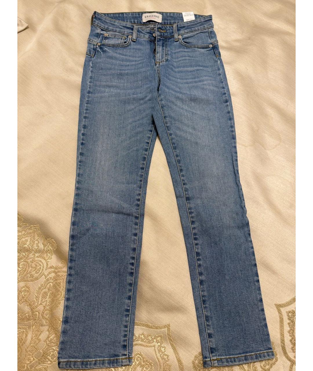 ERMANNO SCERVINO Синие хлопко-эластановые прямые джинсы, фото 9