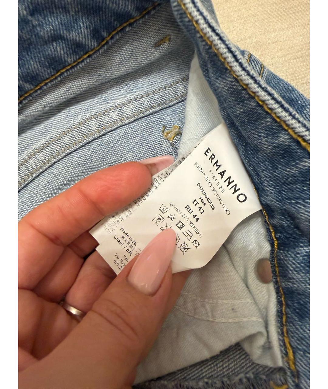 ERMANNO SCERVINO Синие хлопко-эластановые прямые джинсы, фото 8