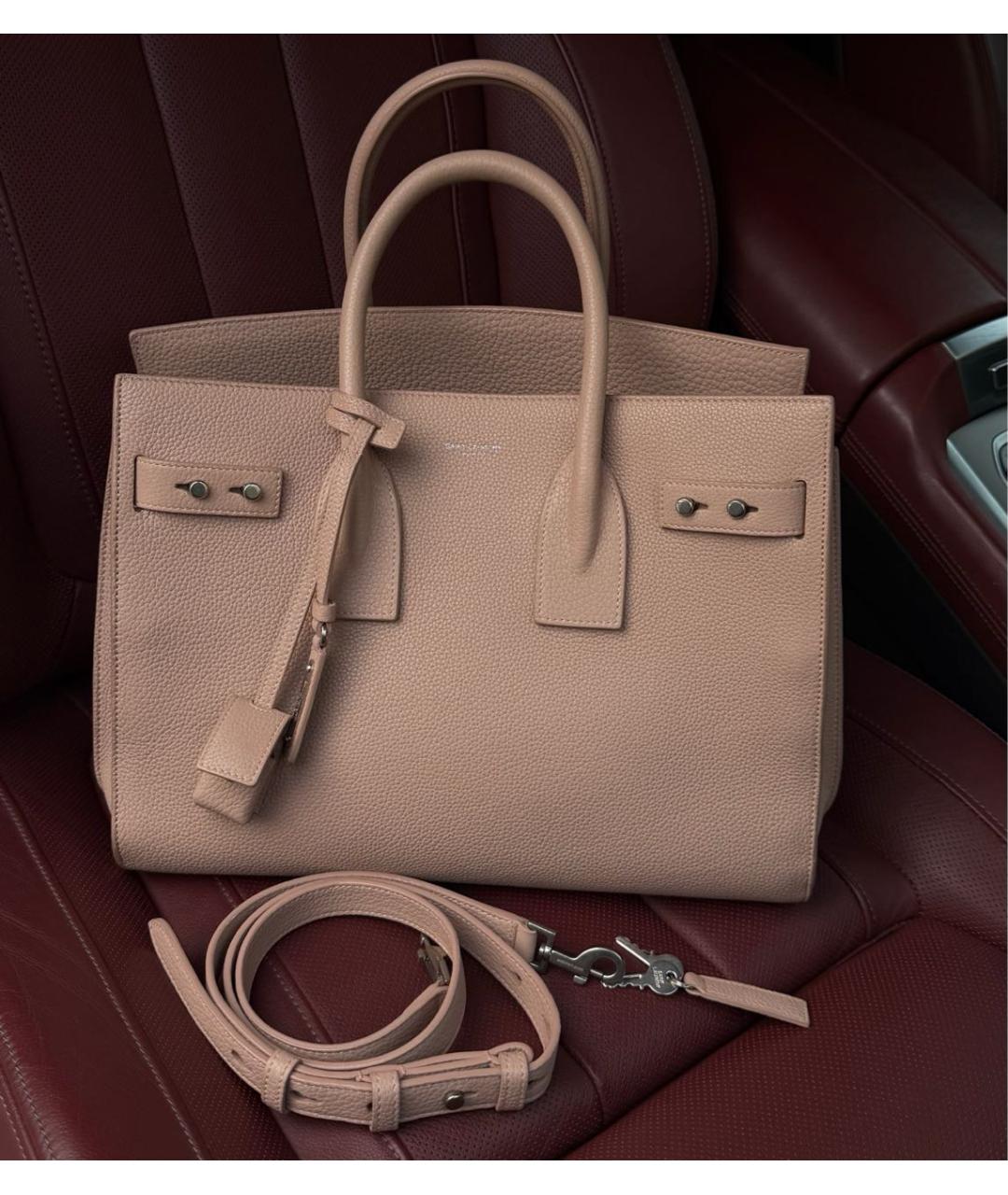 SAINT LAURENT Розовая кожаная сумка с короткими ручками, фото 3