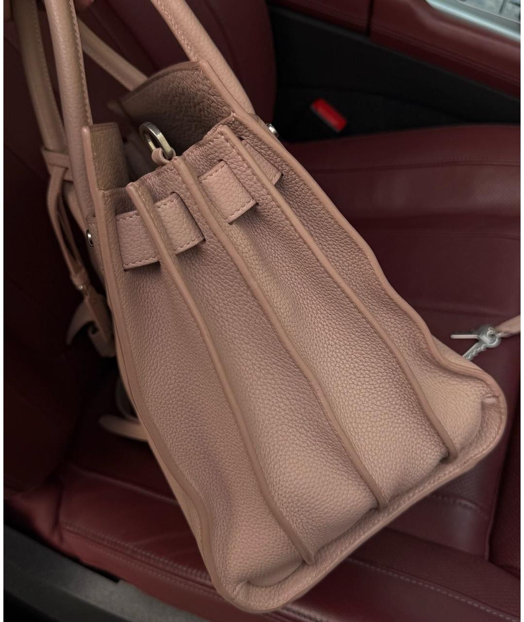 SAINT LAURENT Розовая кожаная сумка с короткими ручками, фото 5