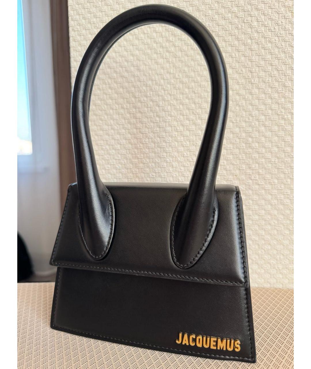 JACQUEMUS Черная кожаная сумка с короткими ручками, фото 2