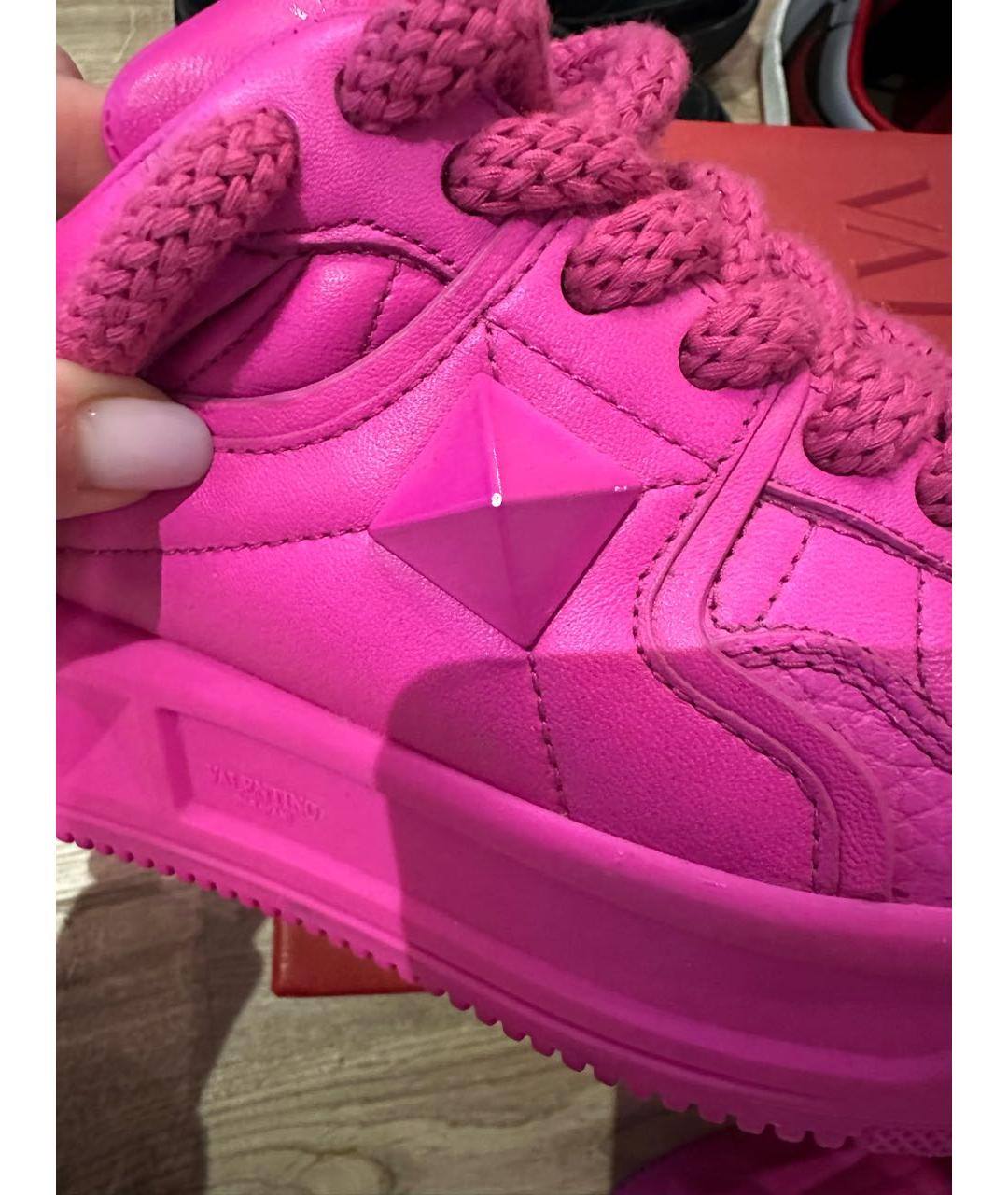 VALENTINO Фуксия кожаные кроссовки, фото 7