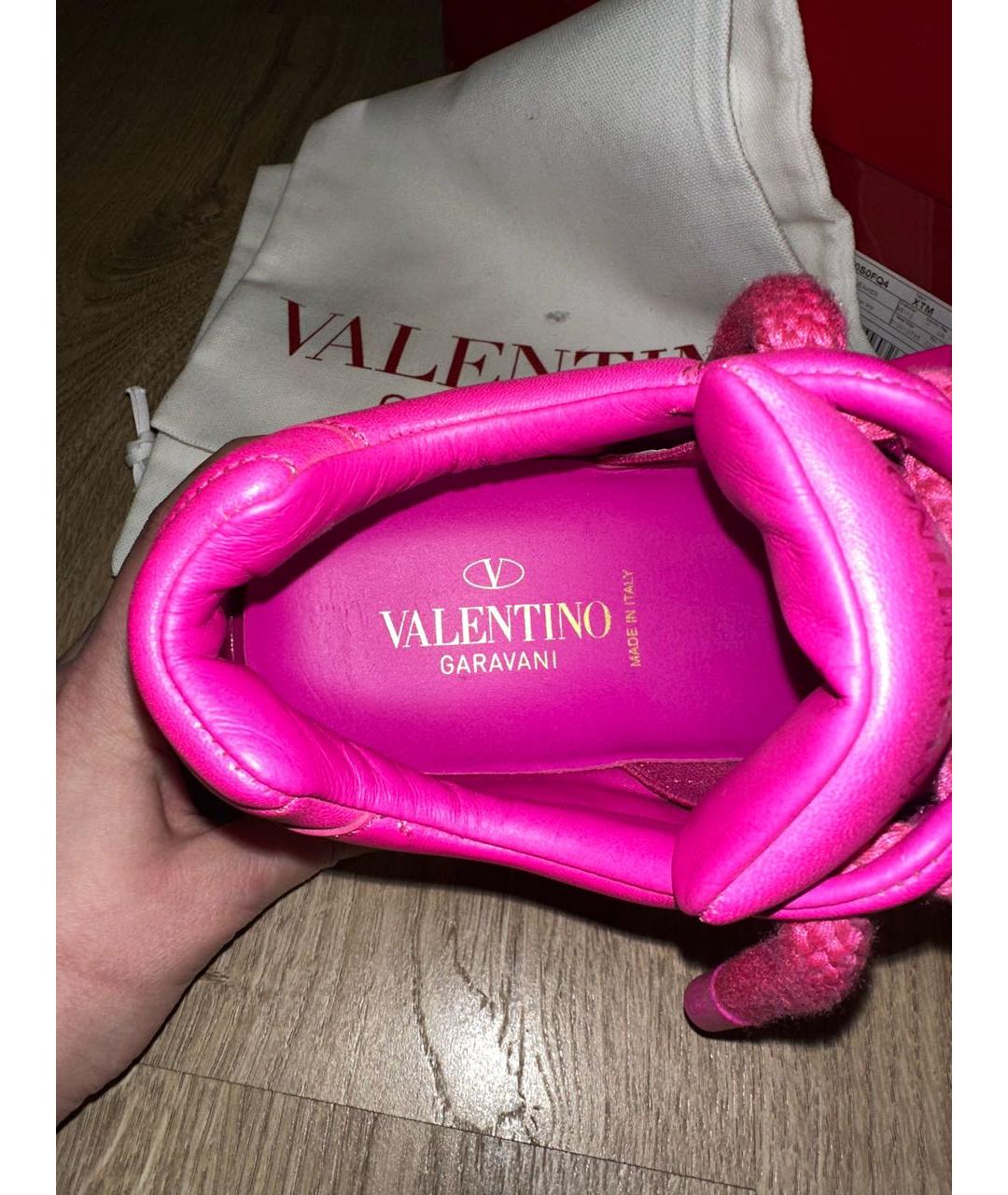 VALENTINO Фуксия кожаные кроссовки, фото 5