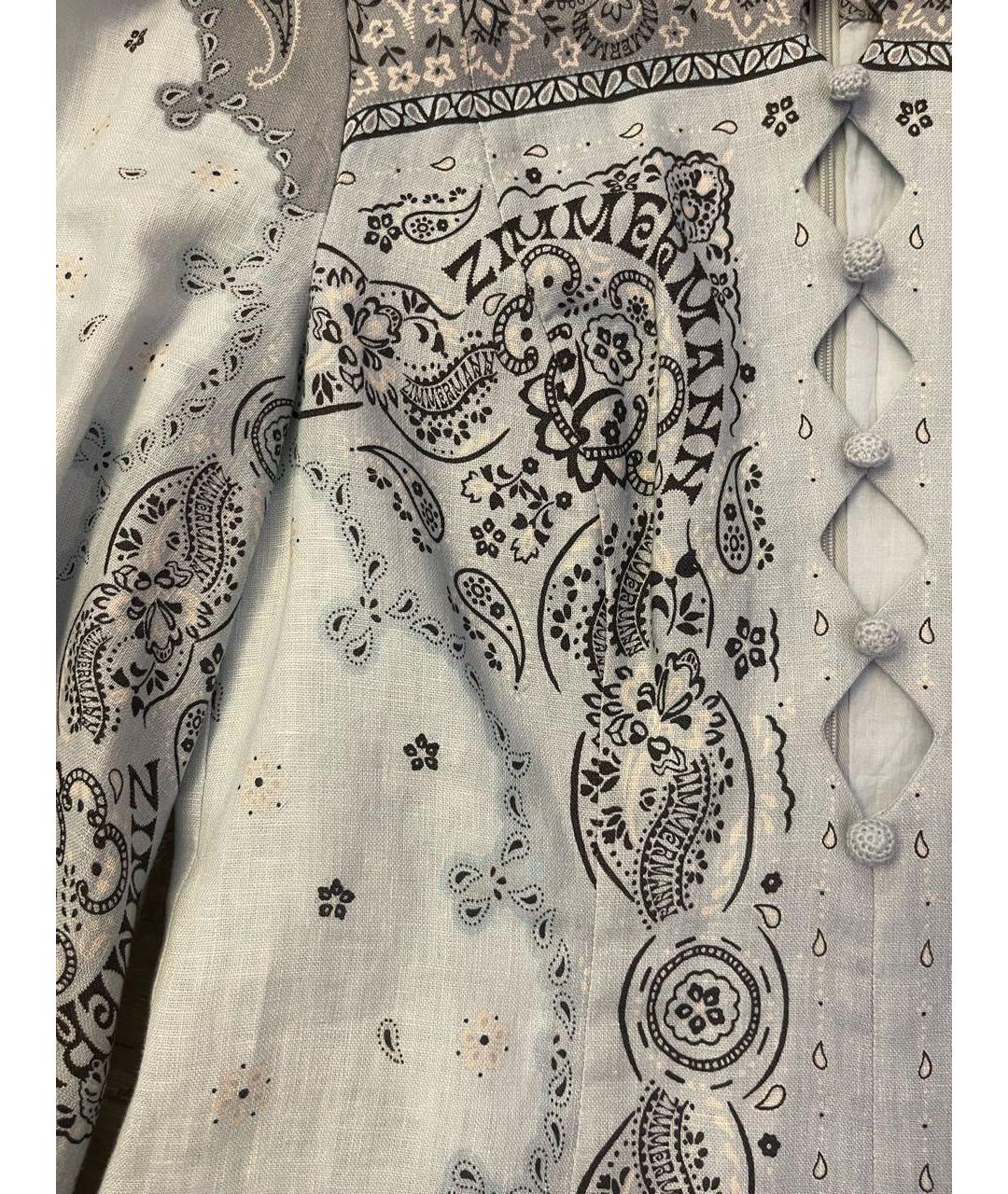 ZIMMERMANN Голубое льняное повседневное платье, фото 5