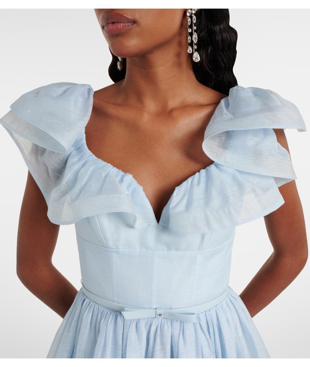 ZIMMERMANN Голубое льняное коктейльное платье, фото 6