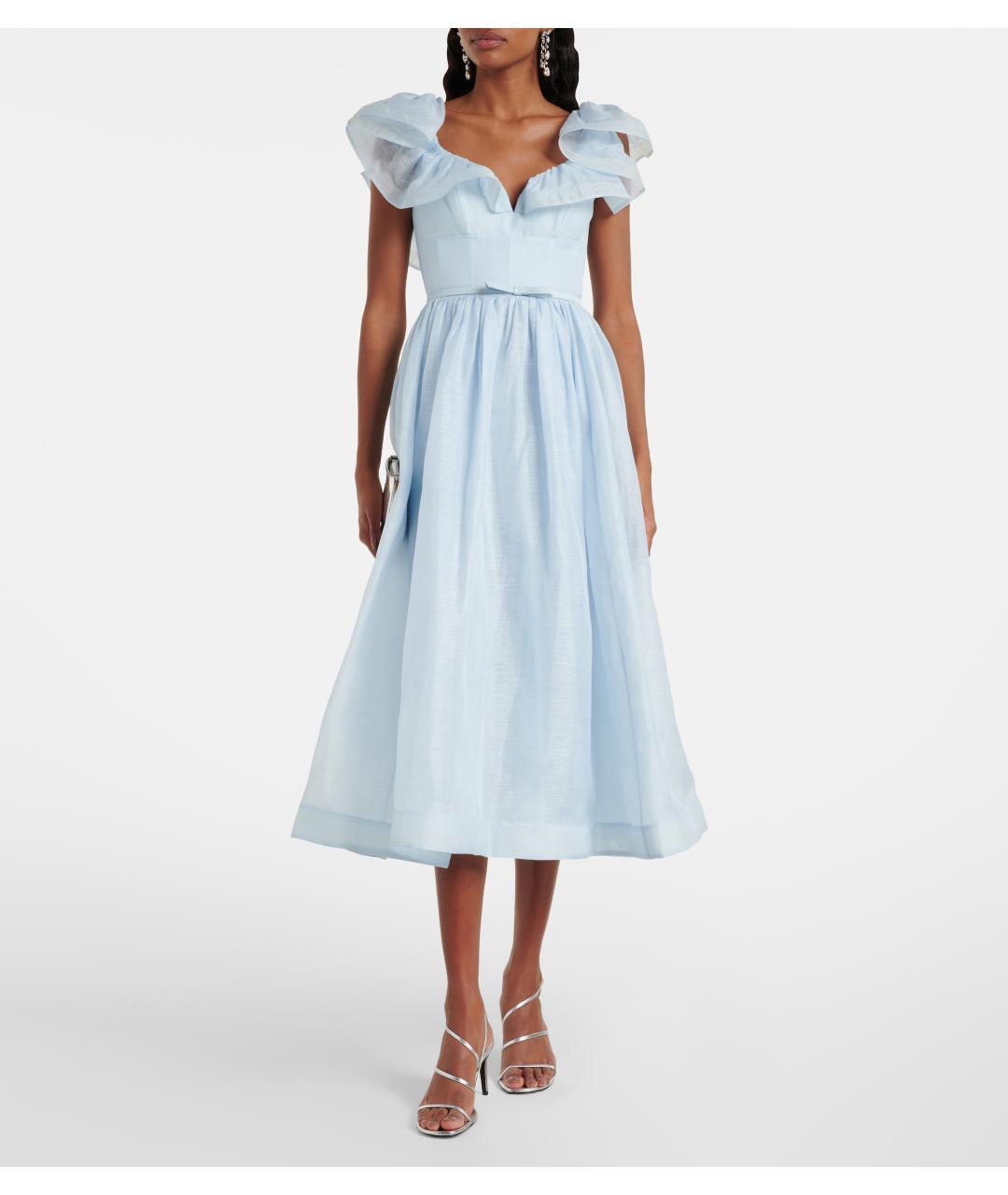 ZIMMERMANN Голубое льняное коктейльное платье, фото 4