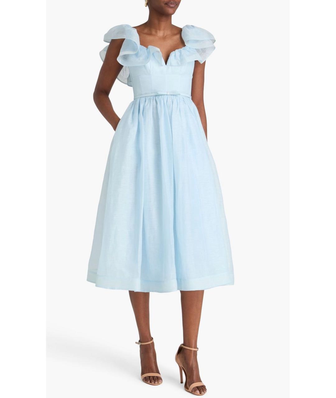 ZIMMERMANN Голубое льняное коктейльное платье, фото 2