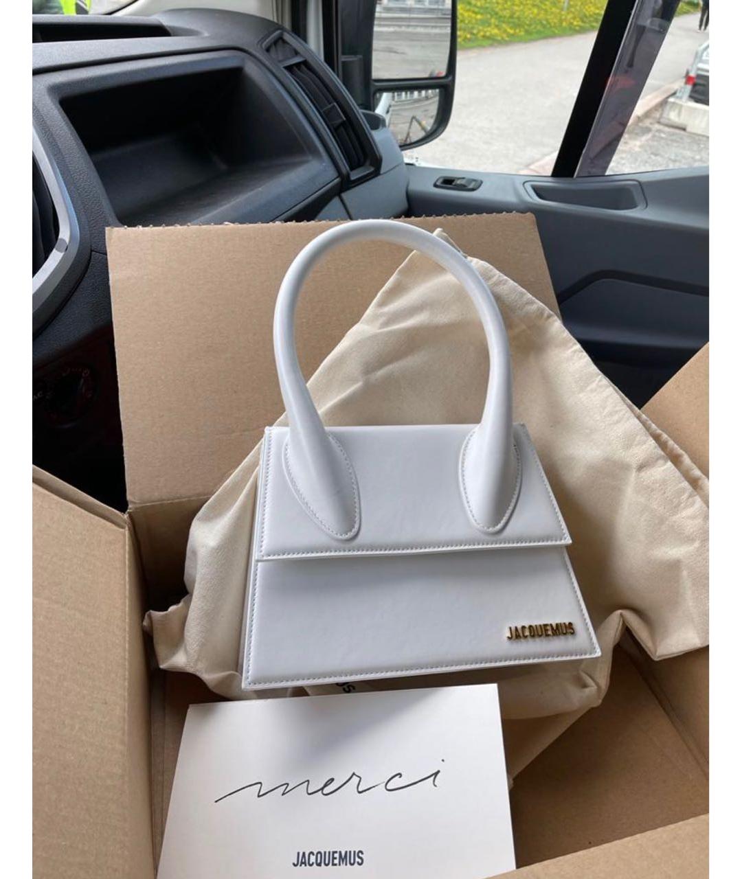 JACQUEMUS Белая кожаная сумка с короткими ручками, фото 2