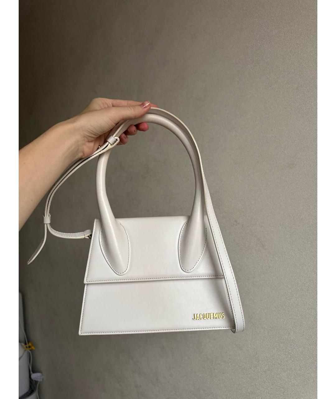JACQUEMUS Белая кожаная сумка с короткими ручками, фото 4