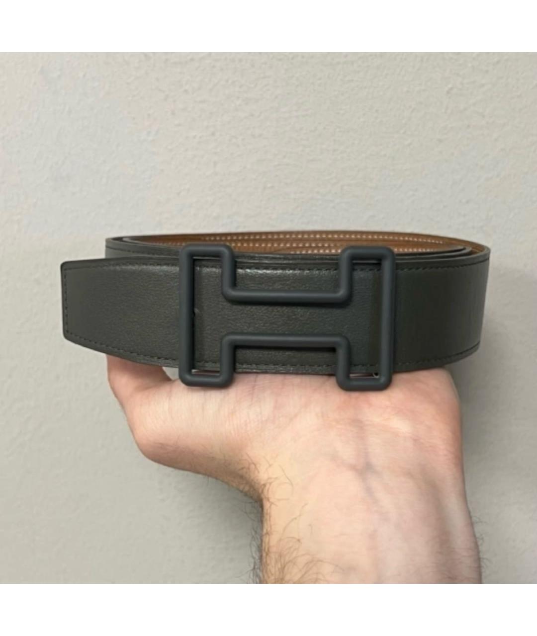 HERMES Хаки кожаный ремень, фото 4