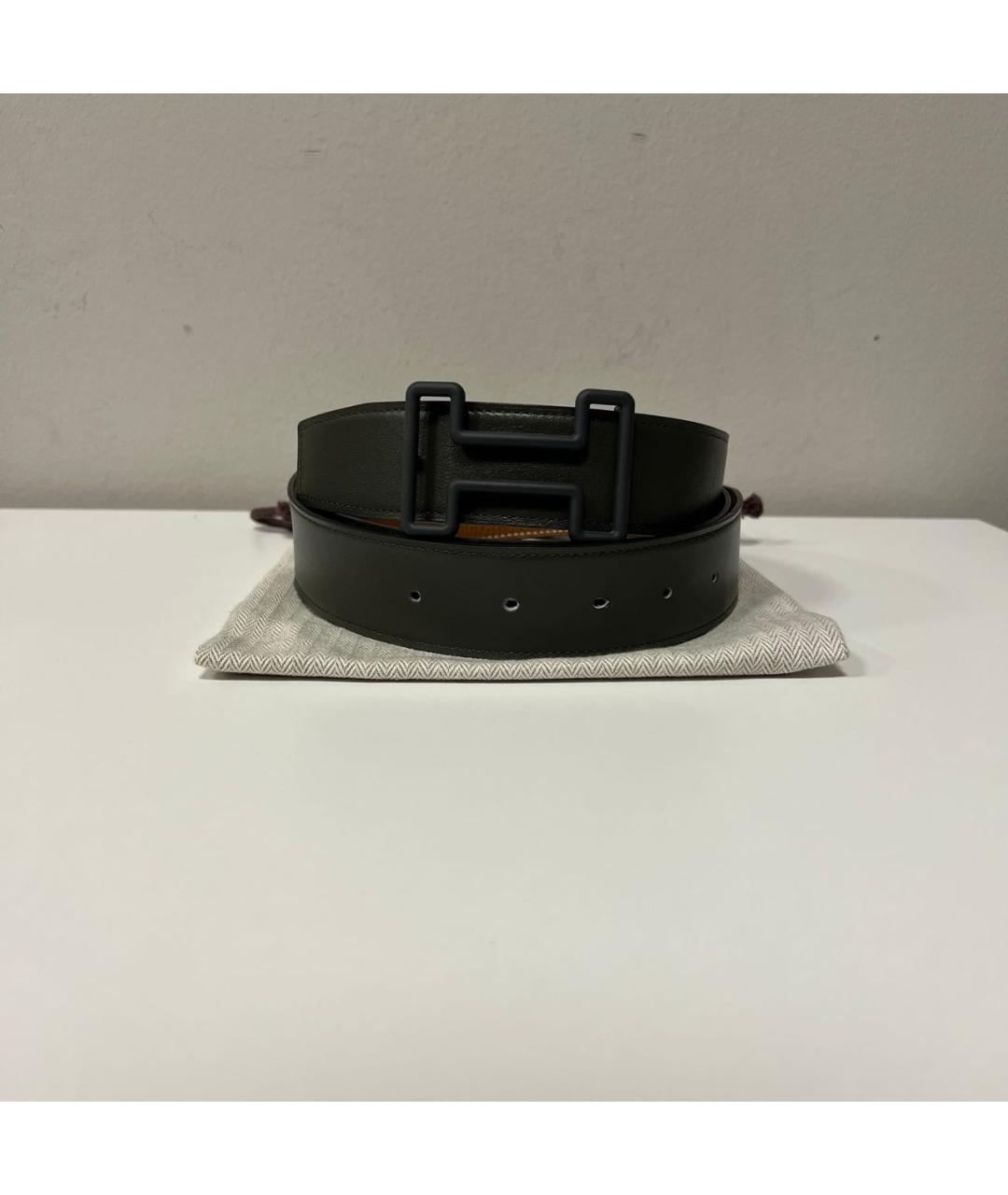 HERMES Хаки кожаный ремень, фото 7