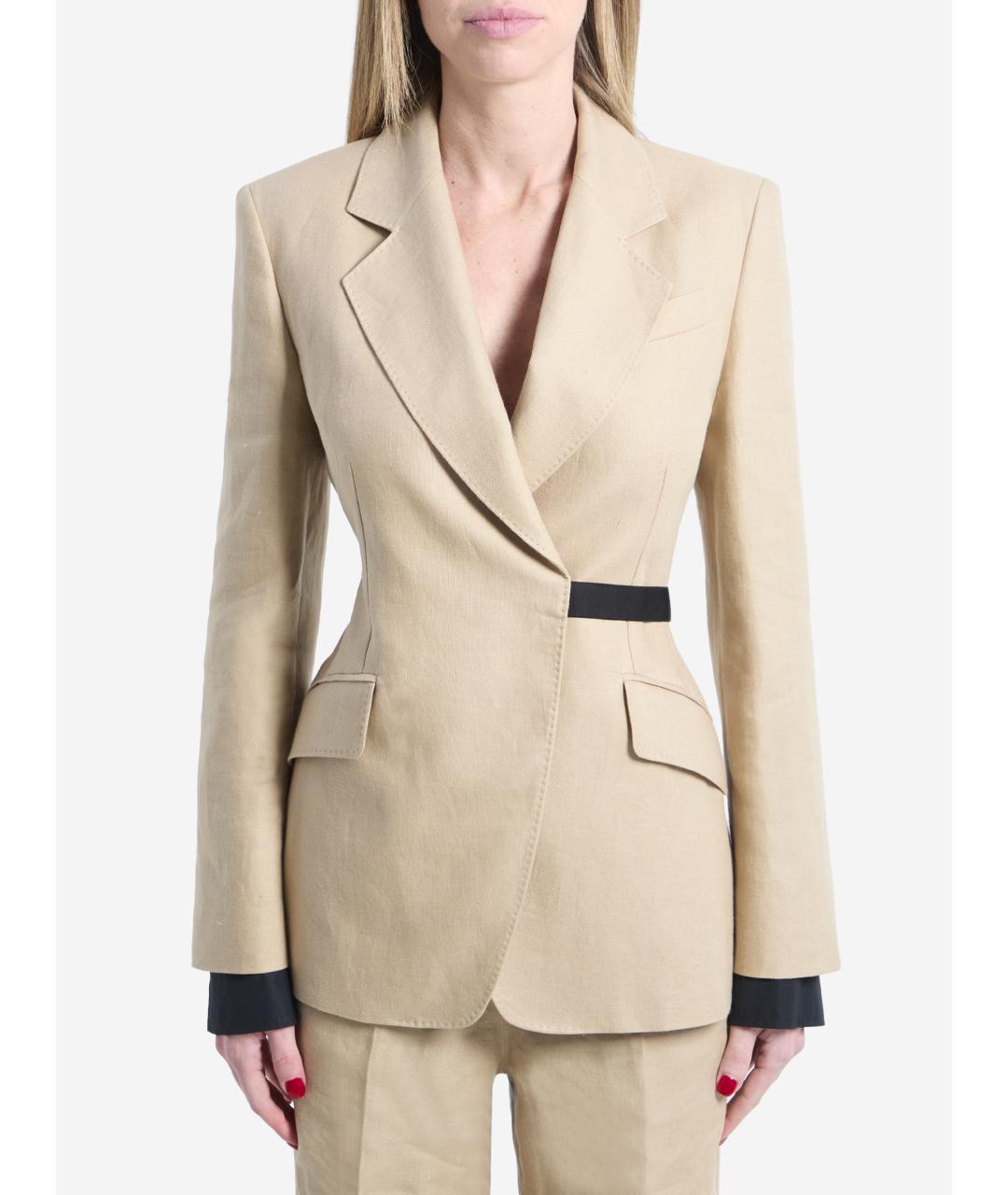 MAX MARA Бежевый льняной жакет/пиджак, фото 5