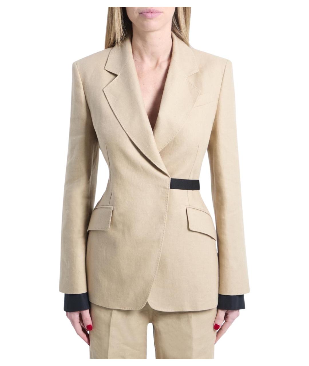 MAX MARA Бежевый льняной жакет/пиджак, фото 1