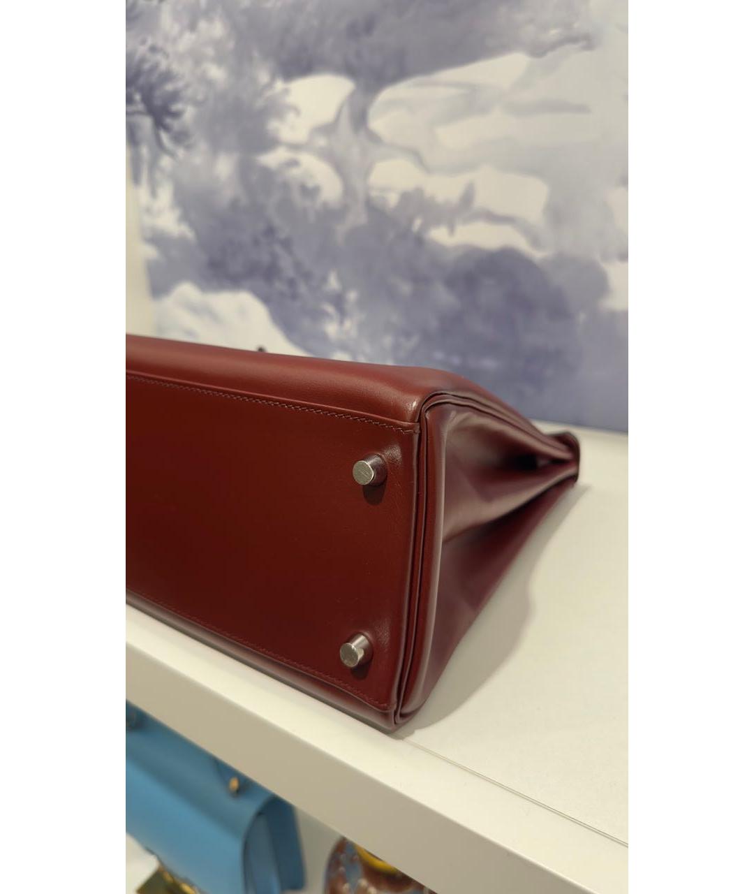 HERMES Бордовая кожаная сумка с короткими ручками, фото 7