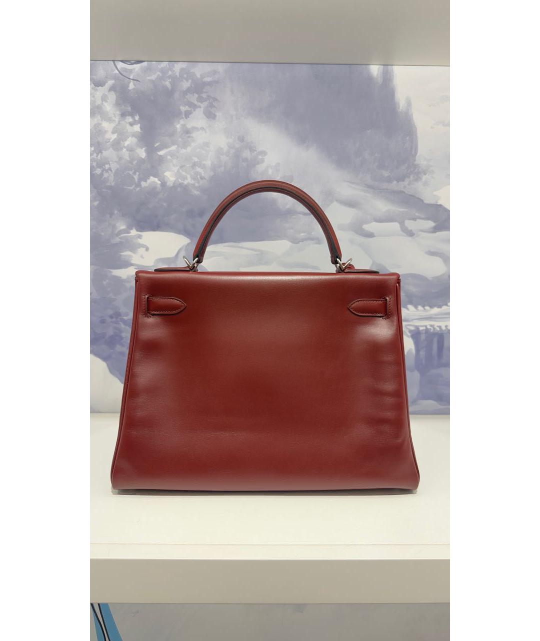 HERMES Бордовая кожаная сумка с короткими ручками, фото 2
