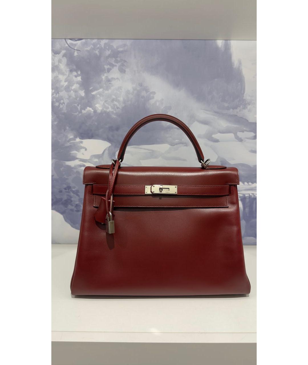 HERMES Бордовая кожаная сумка с короткими ручками, фото 8