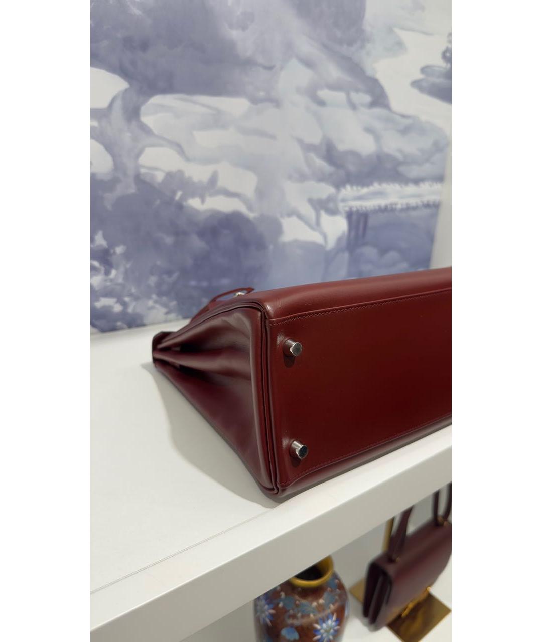 HERMES Бордовая кожаная сумка с короткими ручками, фото 6