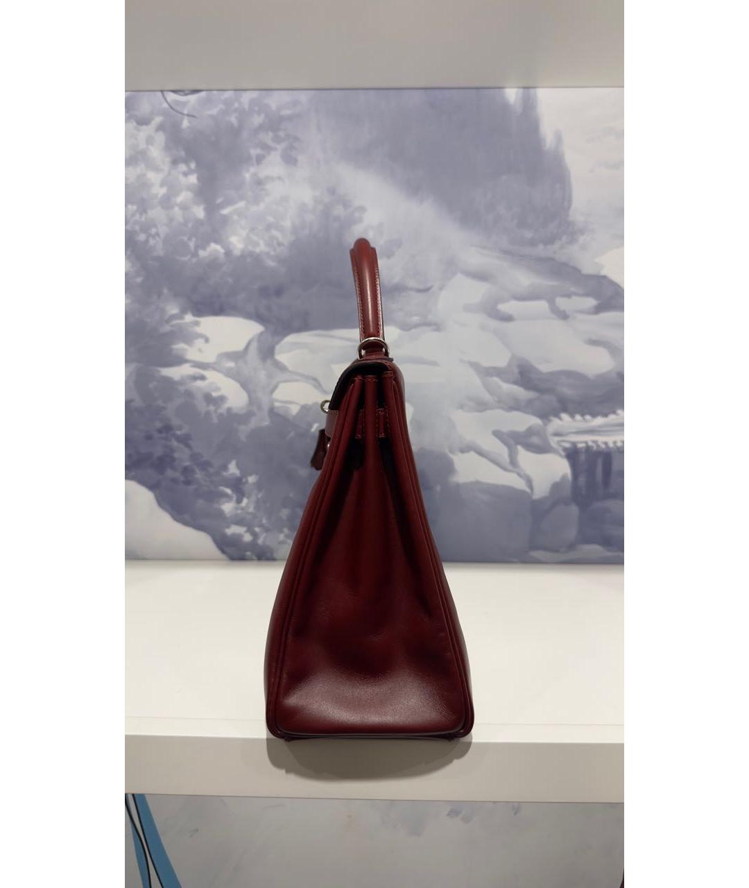 HERMES Бордовая кожаная сумка с короткими ручками, фото 3