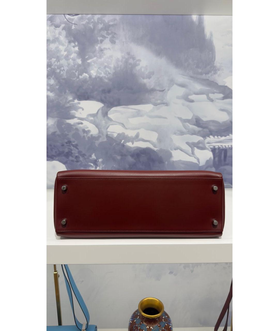HERMES Бордовая кожаная сумка с короткими ручками, фото 5
