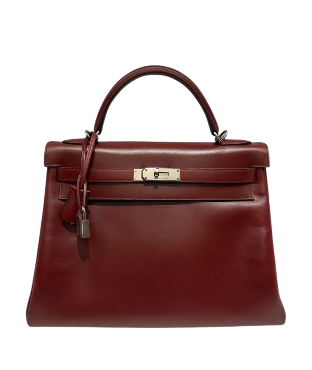 HERMES Бордовая кожаная сумка с короткими ручками, фото 1