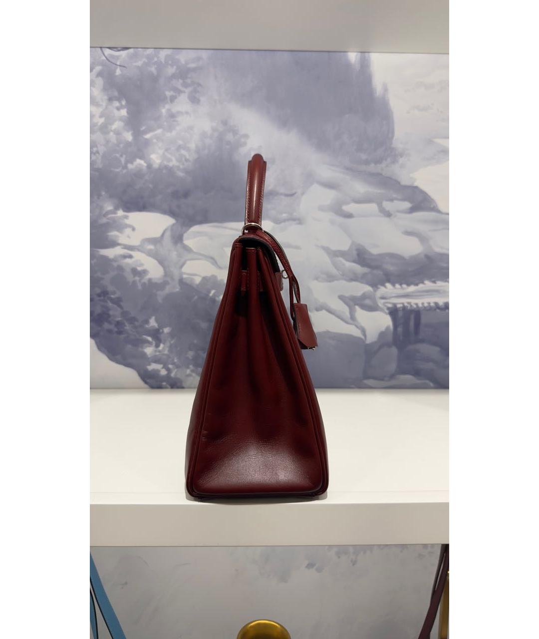 HERMES Бордовая кожаная сумка с короткими ручками, фото 4