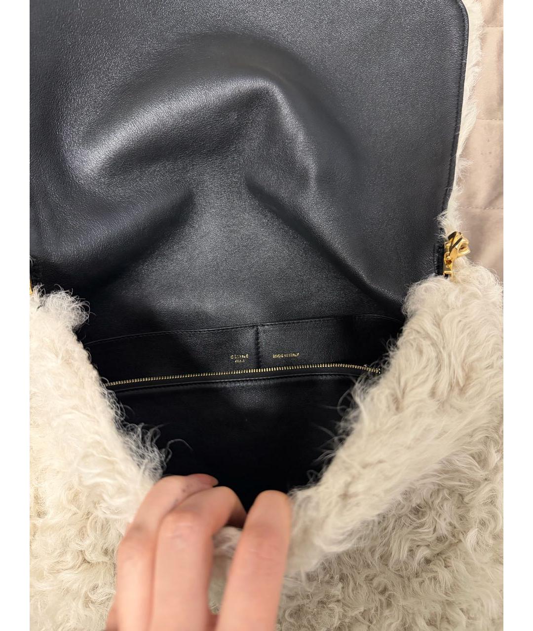 CELINE Белая меховая сумка через плечо, фото 3